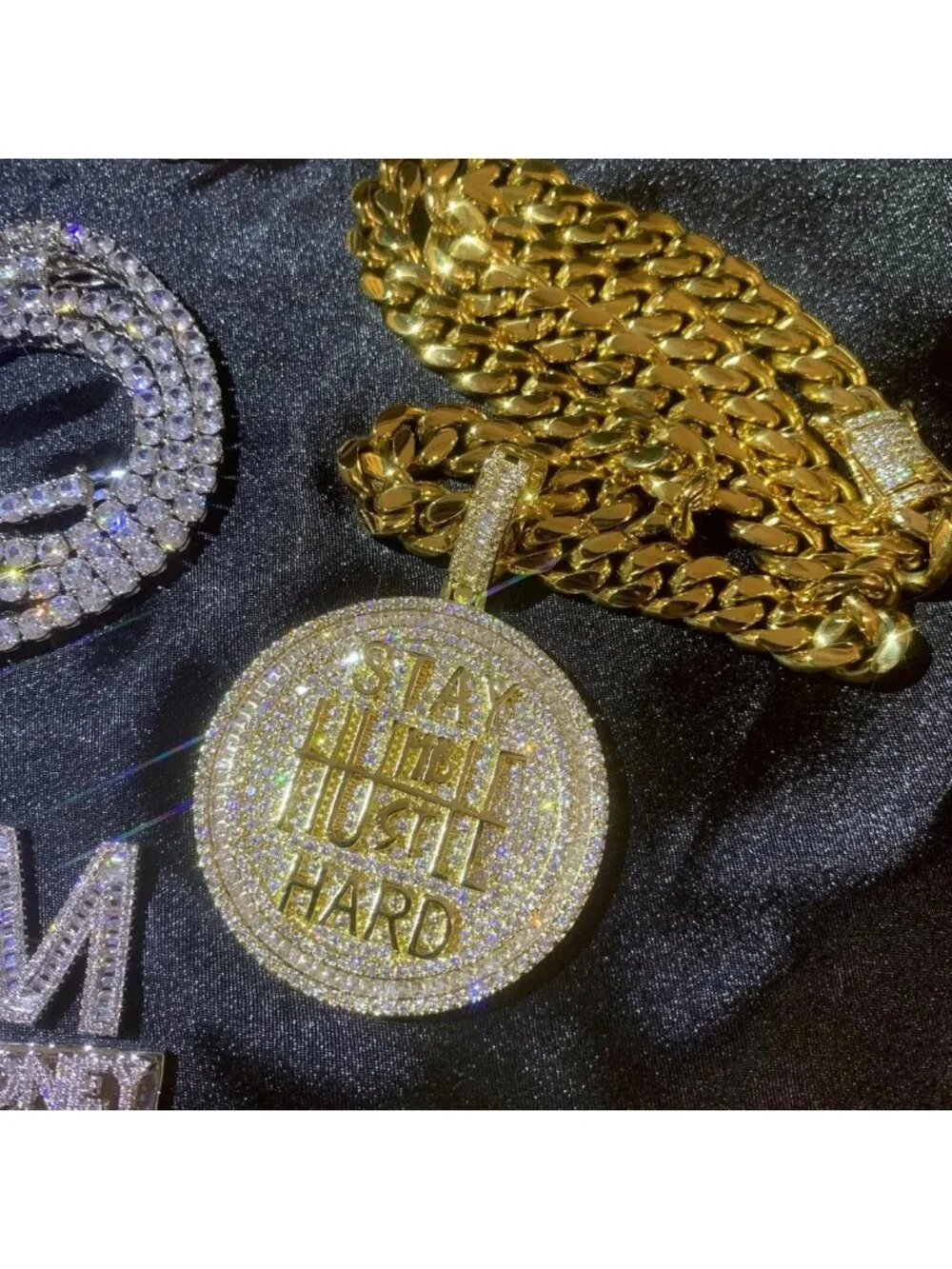Bling Gold Coin Pendant Necklace, 14K Gold Plated CZ Charm, Hip Hop Statement